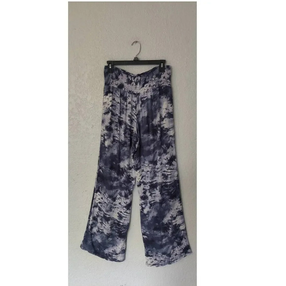 Tie Dye Wide Leg High Rise Rayon Pull On Beachy Pants Sz S Navy Casual - Picture 2 of 6